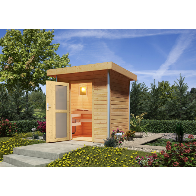 Bild von Massivholzsauna 'Jorgen' mit Ofen natur 196 x 228 x 146 cm, 9 kW