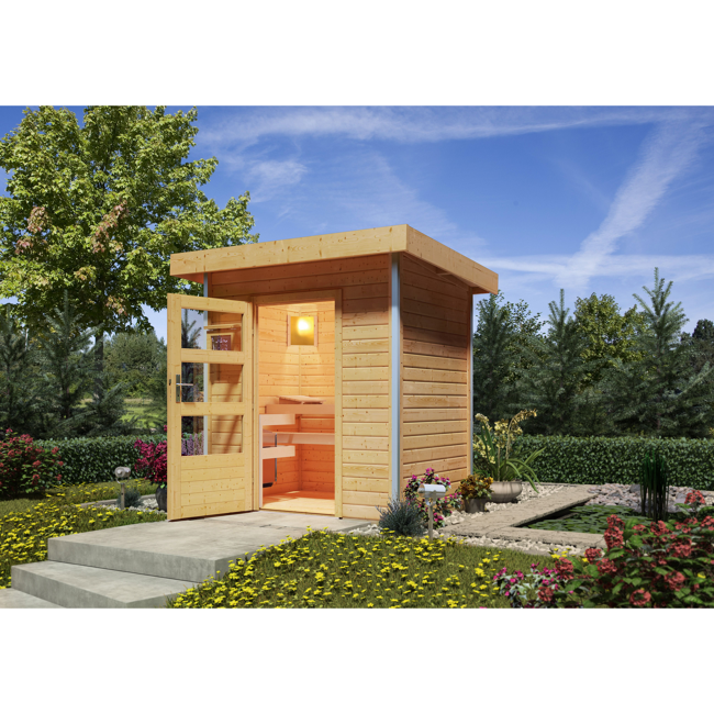 Bild von Massivholzsauna 'Jorgen' mit Ofen natur 196 x 228 x 146 cm, 9 kW