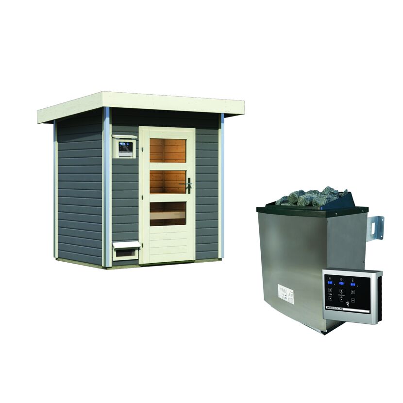 Graues Saunahaus Jorgen mit 9kW Ofen