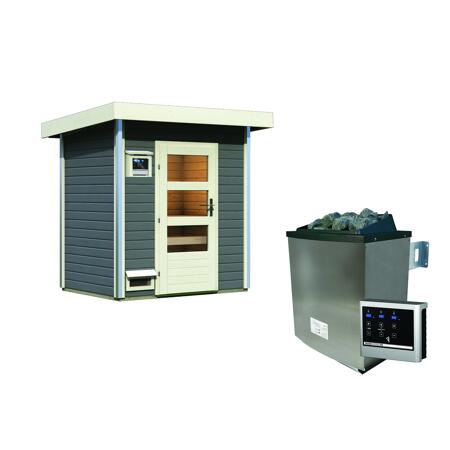 5. Bild von Massivholzsauna 'Jorgen' mit Ofen grau 196 x 228 x 146 cm, 9 kW