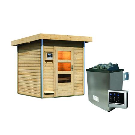 4. Bild von Massivholzsauna 'Torge' mit Ofen natur 196 x 228 x 196 cm, 9 kW