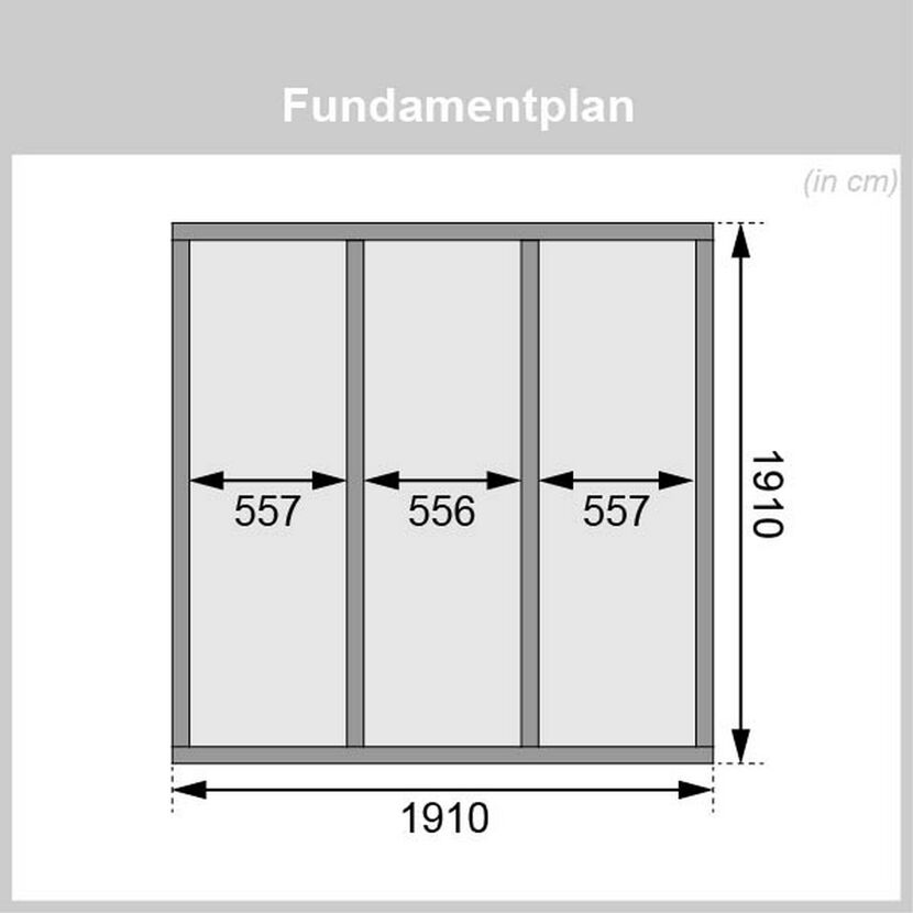 Fundamentplan Saunahaus Torge MO mit Maßen in cm