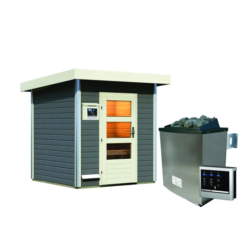 Graues Saunahaus Torge mit 9kW Ofen