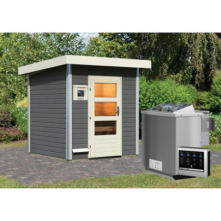 3. Bild von Massivholzsauna 'Torge' mit Bio-Ofen grau 196 x 228 x 196 cm, 9 kW