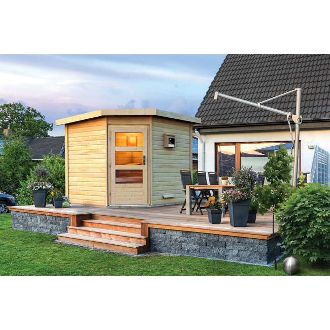 Bild von Massivholzsauna 'Heikki' mit Ofen natur 231 x 226 x 231 cm, 9 kW