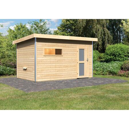 3. Bild von Massivholzsauna 'Skrollan 3' mit Vorraum natur 396 x 227 x 231 cm, 9 kW