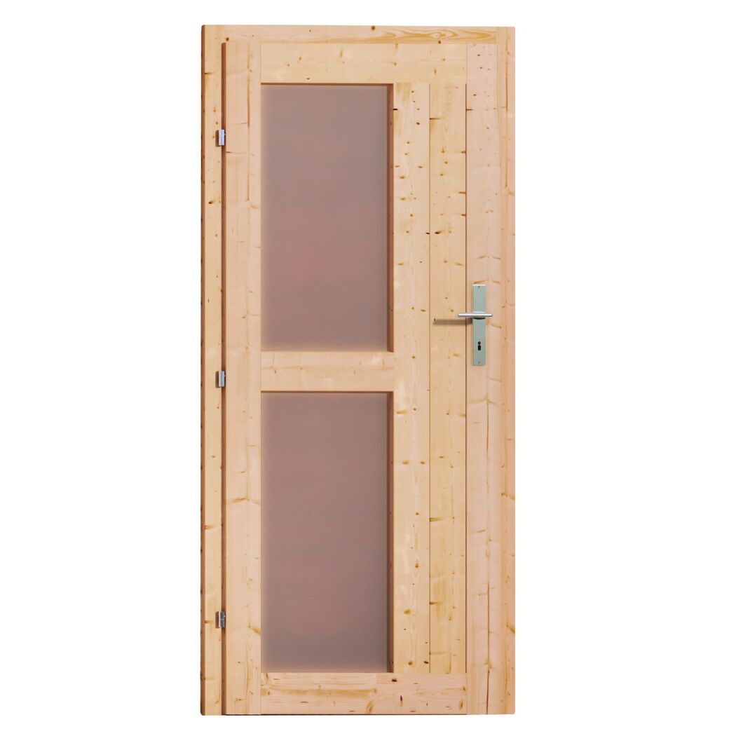 Holztür mit Glaseinsatz und Türgriff