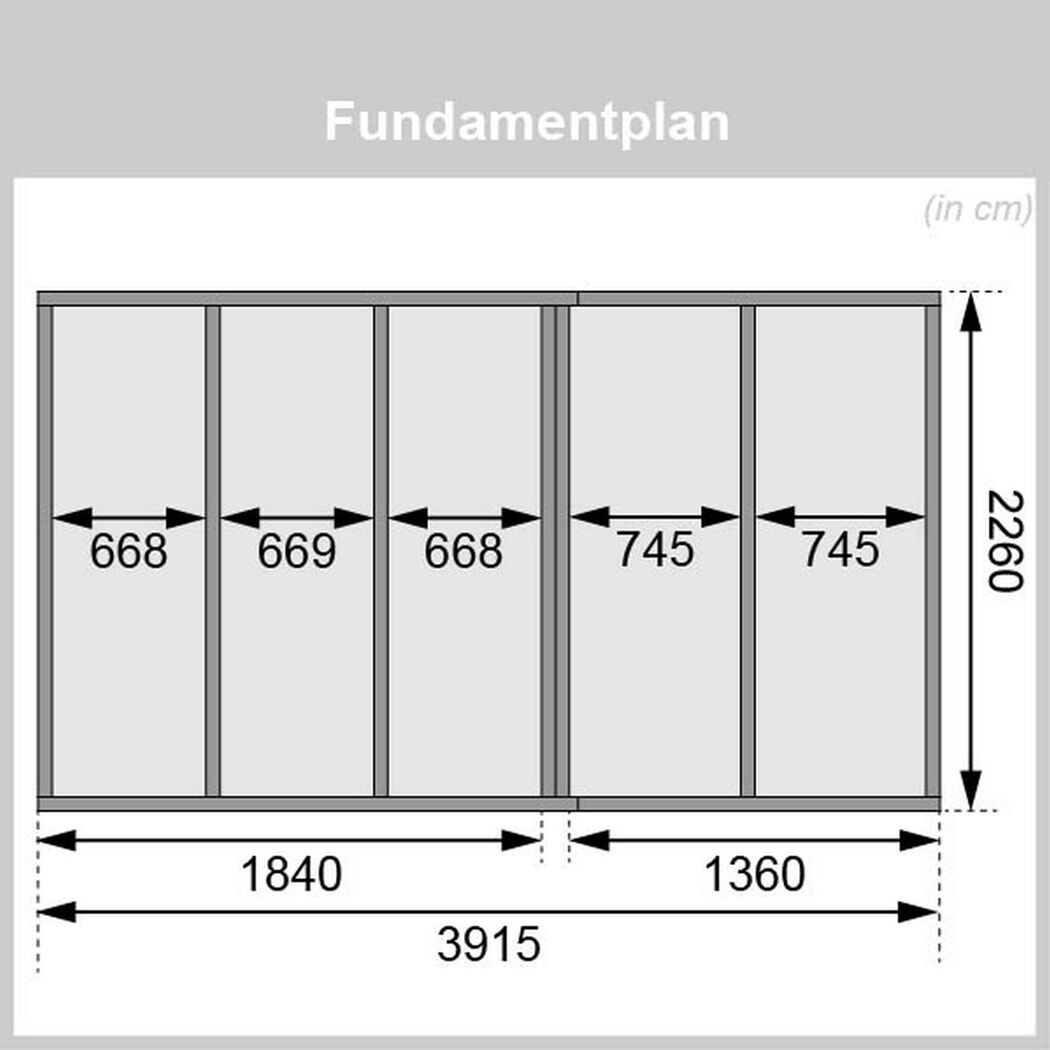 Fundamentplan mit Maßen in cm