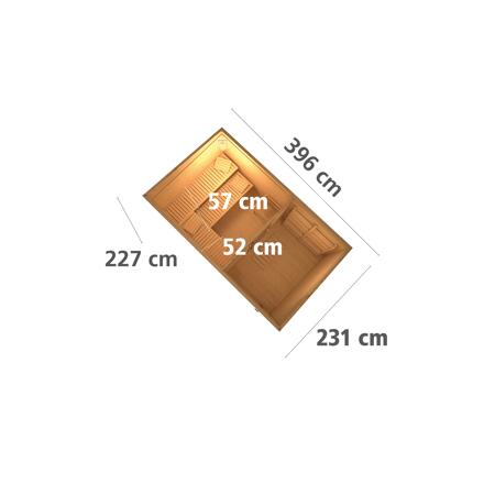 4. Bild von Massivholzsauna 'Skrollan 3' mit Vorraum und Ofen natur 396 x 227 x 231 cm, 9 kW
