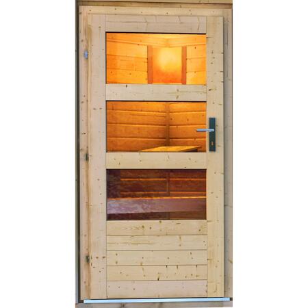 7. Bild von Massivholzsauna 'Skrollan 3' mit Vorraum und Ofen natur 396 x 227 x 231 cm, 9 kW