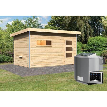 3. Bild von Massivholzsauna 'Skrollan 3' mit Vorraum und Bio-Ofen natur 396 x 227 x 231 cm, 9 kW