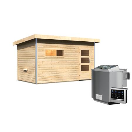 5. Bild von Massivholzsauna 'Skrollan 3' mit Vorraum und Bio-Ofen natur 396 x 227 x 231 cm, 9 kW