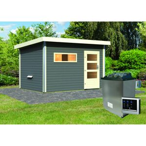Massivholzsauna 'Skrollan 3' mit Vorraum und Ofen natur 396 x 227 x 231 cm, 9 kW