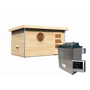 Massivholzsauna 'Skrollan 3' mit Vorraum und Ofen natur 396 x 227 x 231 cm, 9 kW