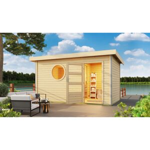Massivholzsauna 'Skrollan 3' mit Vorraum und Bio-Ofen natur 396 x 227 x 231 cm, 9 kW