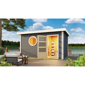 Massivholzsauna 'Skrollan 3' mit Vorraum und Ofen natur 396 x 227 x 231 cm, 9 kW