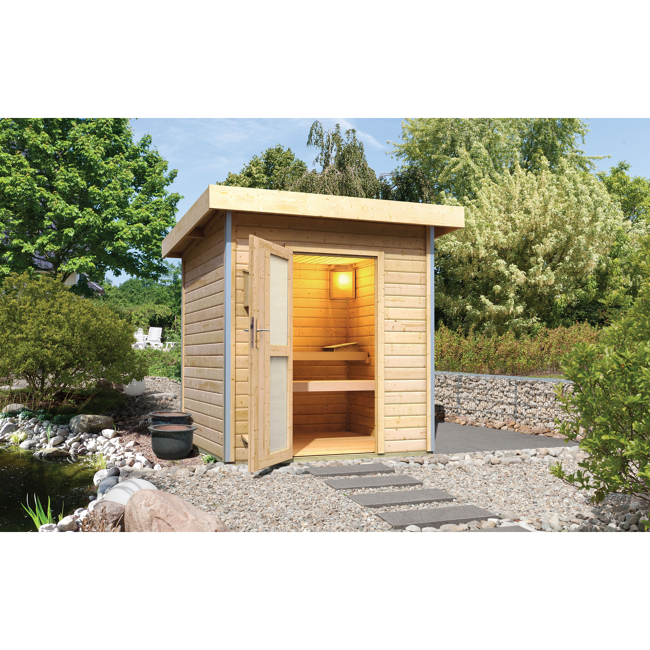 Bild von Massivholzsauna 'Torge' mit Bio-Ofen natur 196 x 228 x 196 cm, 9 kW
