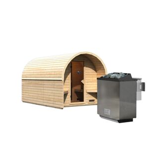 Fasshaus-Sauna Größe 3 natur 9 kW Bio-Ofen, Steuerung Easy, Glastüren 385 x 219 x 229 cm