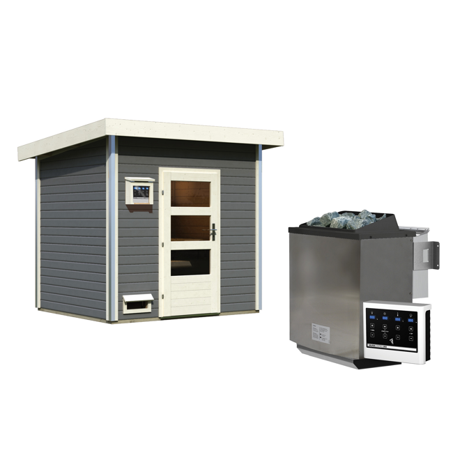 Bild von Saunahaus 'Norge' terragrau 9 kW Bio-Ofen, Steuerung Easy 231 x 196 x 238 cm