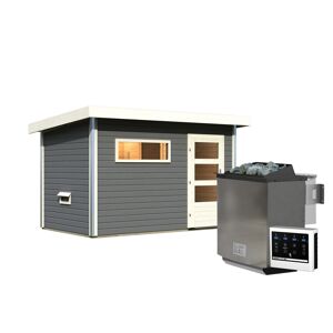 Saunahaus 'Skrollan 1' terragrau 9 kW Bio-Ofen, Steuerung Easy, mit Vorraum 336 x 196 x 228 cm