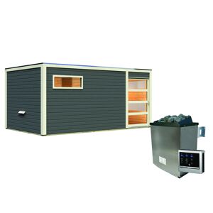 Saunahaus 'Hygge' terragrau 9 kW Ofen, Steuerung Easy, mit Vorraum 508 x 276 x 221 cm