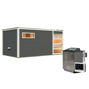 Saunahaus 'Hygge' terragrau 9 kW Bio-Ofen, Steuerung Easy, mit Vorraum 508 x 276 x 221 cm