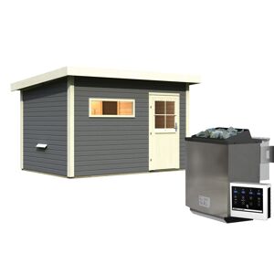 Saunahaus 'Suva 2' terragrau 9 kW Bio-Ofen, Steuerung Easy, mit Vorraum 337 x 231 x 227 cm