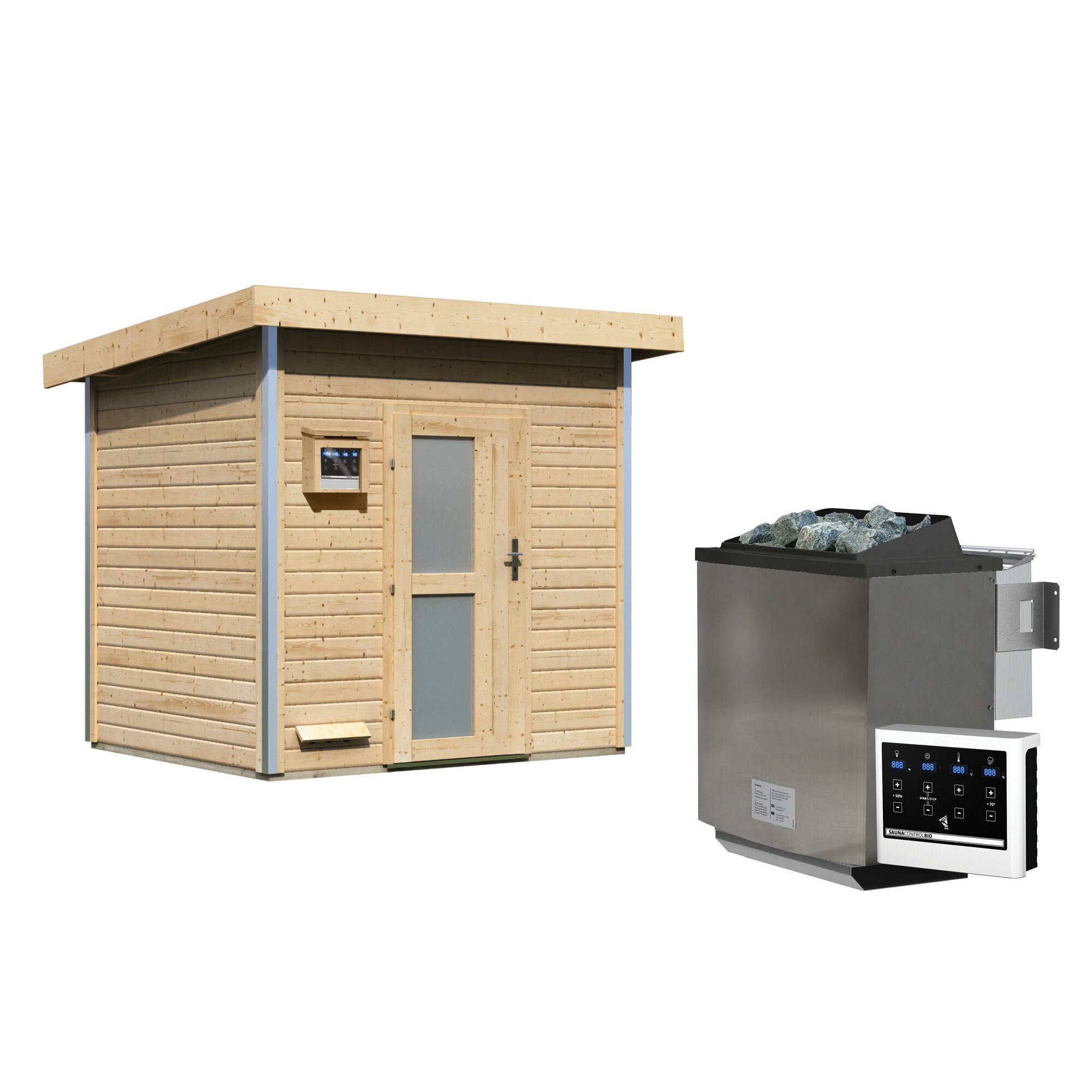 Saunahaus aus Holz mit Bio-Ofen