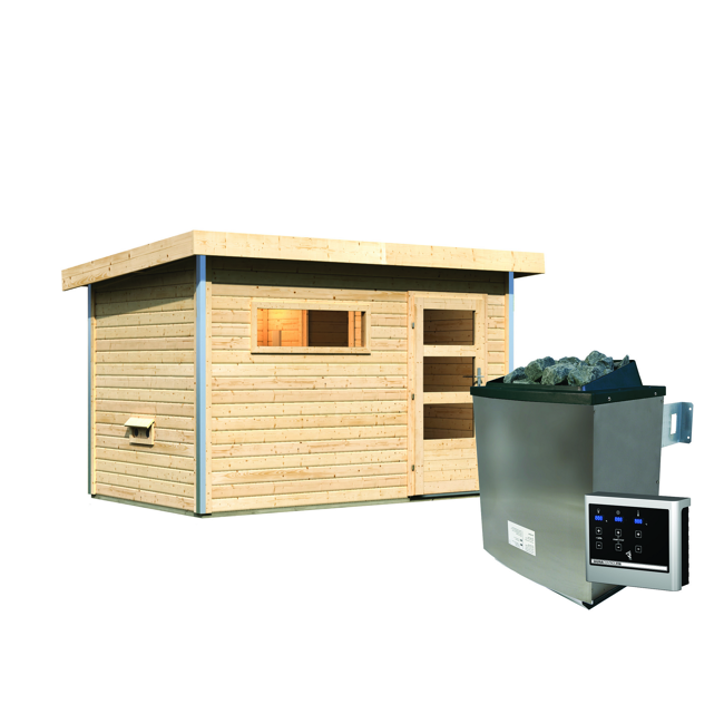 Bild von Saunahaus 'Skrollan 1' natur 9 kW Ofen, Steuerung Easy, Vorraum 336 x 196 x 228 cm