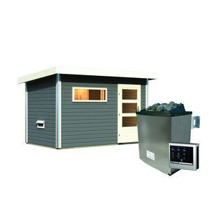 Saunahaus 'Skrollan 1' terragrau 9 kW Ofen, Steuerung Easy, mit Vorraum 336 x 196 x 228 cm