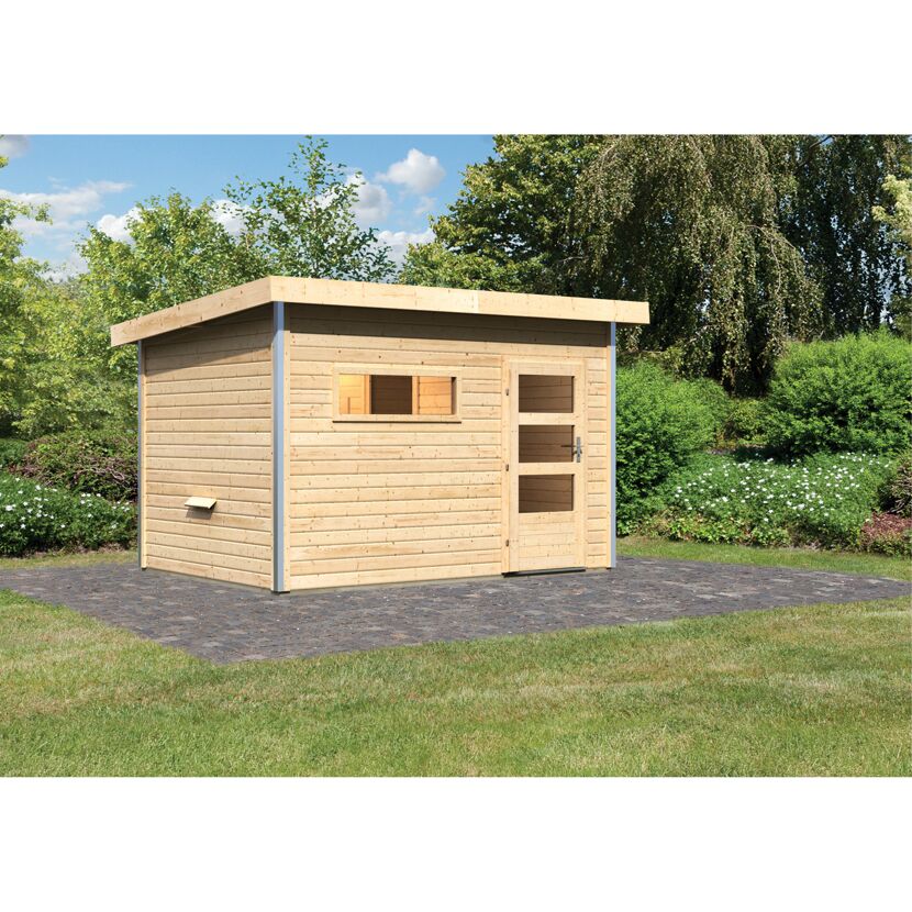 Saunahaus Skrollan aus Holz