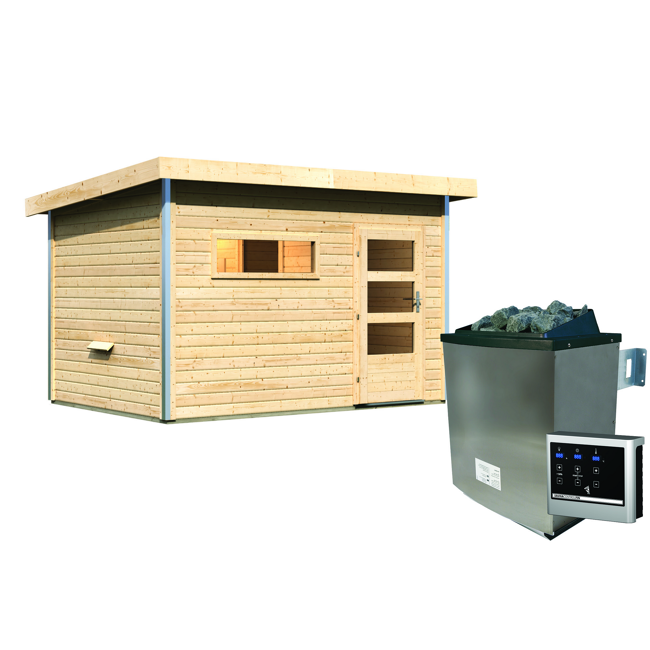 Bild von Saunahaus 'Skrollan 2' natur 9 kW Ofen, Steuerung Easy, Vorraum 336 x 231 x 227 cm
