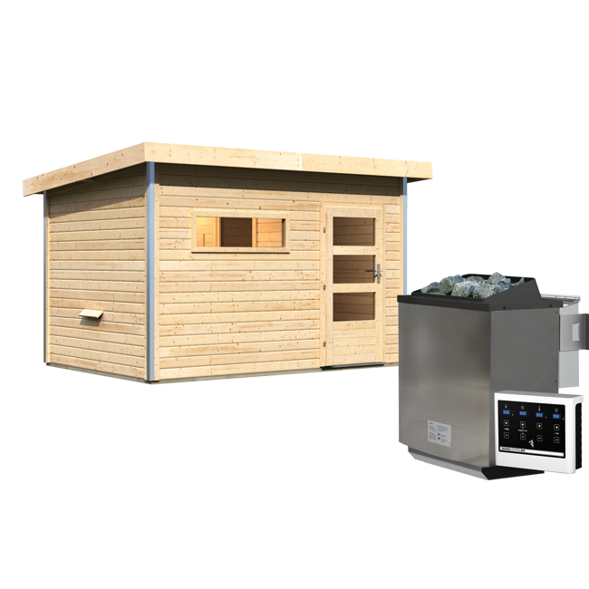 Bild von Saunahaus 'Skrollan 2' natur 9 kW Bio-Ofen, Steuerung Easy, Vorraum 336 x 231 x 227 cm