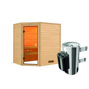 Massivholzsauna 'Cilja' natur 3,6 kW Ofen, bronzierter Glastür 196 x 146 x 198 cm
