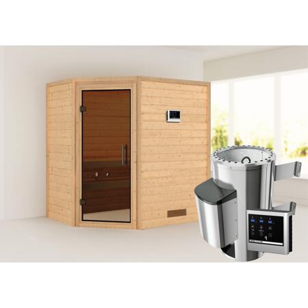 3. Bild von Massivholzsauna 'Cilja' natur 3,6 kW Ofen, Steuerung Easy, Glastür 196 x 146 x 198 cm