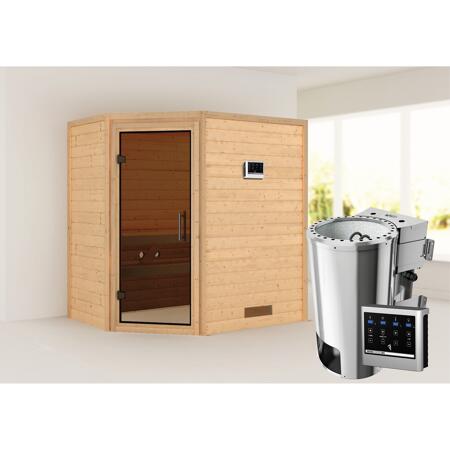 3. Bild von Massivholzsauna 'Cilja' natur 3,6 kW Bio-Ofen, Steuerung Easy, Glastür 196 x 146 x 198 cm