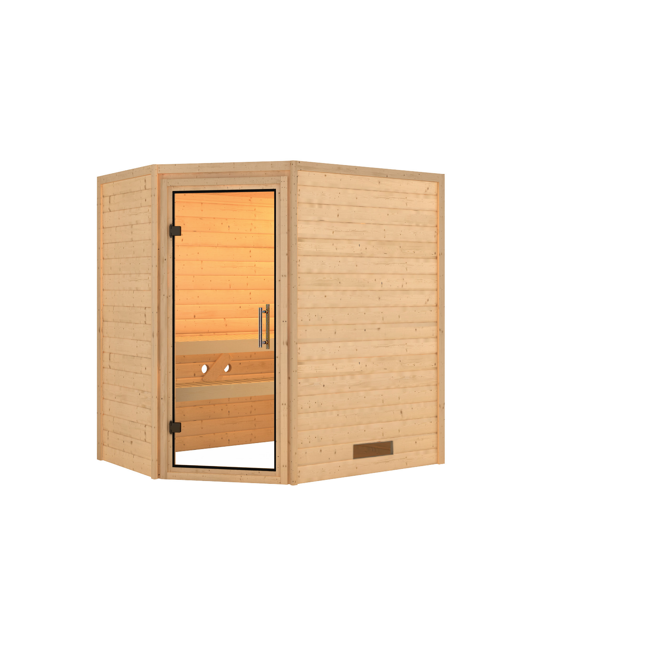 Bild von Massivholzsauna 'Cilja' natur klare Glastür 196 x 146 x 198 cm