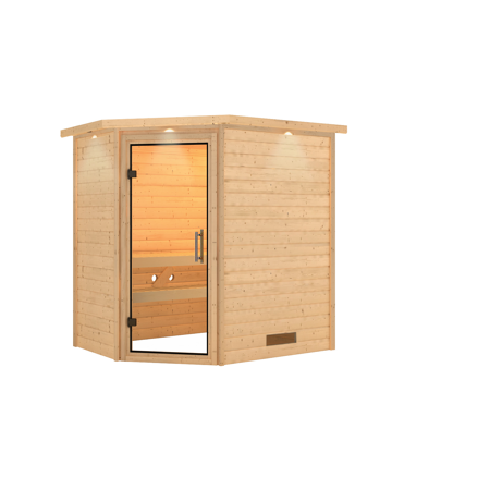 Bild von Massivholzsauna 'Cilja' natur klare Glastür, Kranz 224 x 160 x 202 cm