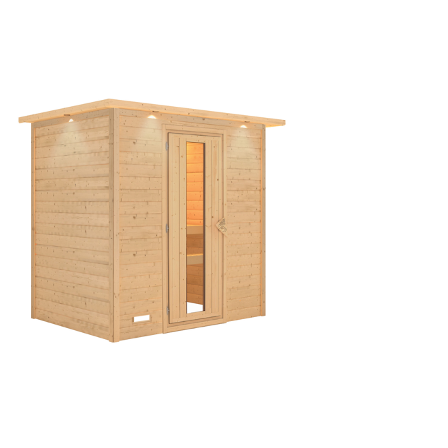 Bild von Massivholzsauna 'Sonja' natur Energiespartür, Kranz 224 x 160 x 202 cm