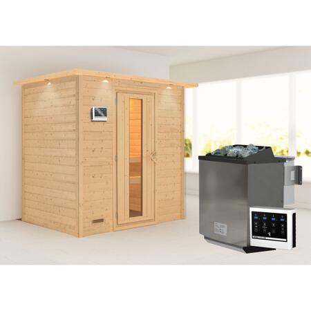 3. Bild von Massivholzsauna 'Sonja' natur 4,5 kW Bio-Ofen, Steuerung Easy, Energiespartür, Kranz 224 x 160 x 202 cm