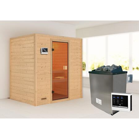2. Bild von Massivholzsauna 'Sonja' natur 4,5 kW Ofen, Steuerung Easy, bronzierte Glastür 196 x 146 x 198 cm