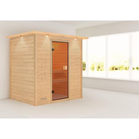 3. Bild von Massivholzsauna 'Sonja' natur bronzierte Glastür, Kranz 224 x 160 x 202 cm