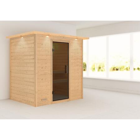 3. Bild von Massivholzsauna 'Sonja' natur graphitfarbener Glastür, Kranz 224 x 160 x 202 cm