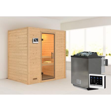 3. Bild von Massivholzsauna 'Sonja' natur 4,5 kW Bio-Ofen, Steuerung Easy, Klarglastür 196 x 146 x 198 cm