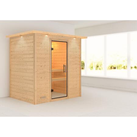 3. Bild von Massivholzsauna 'Sonja' natur Klarglastür, Kranz 224 x 160 x 202 cm