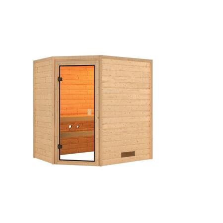 2. Bild von Massivholzsauna 'Svea' natur bronzierte Glastür 196 x 146 x 198 cm
