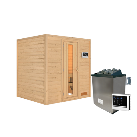 Bild von Massivholzsauna 'Anja' natur 4,5 kW Ofen, Steuerung Easy, Energiespartür 196 x 170 x 198 cm