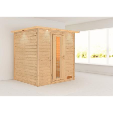3. Bild von Massivholzsauna 'Anja' natur Energiespartür und Kranz 224 x 184 x 202 cm