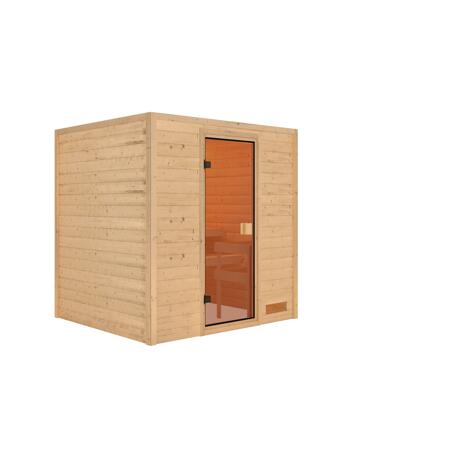 2. Bild von Massivholzsauna 'Anja' natur bronzierte Glastür 196 x 170 x 198 cm