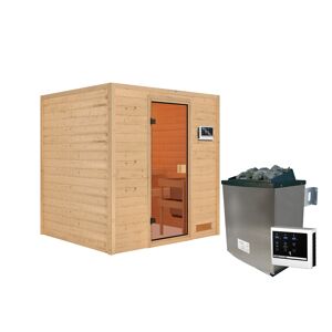 Massivholzsauna 'Anja' natur 4,5 kW Ofen, Steuerung Easy, bronzierte Glastür 196 x 170 x 198 cm